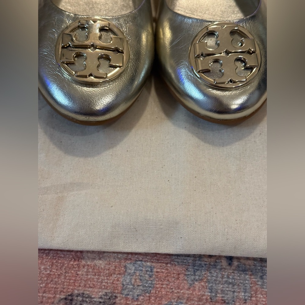 Tory Burch Chelsea Leather Metallic Silver Ballet Flats Size 7 - Picture 7 of 12